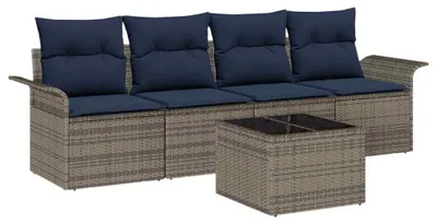 Image de Ensemble de Canapés avec coussin 5 pcs Gris polyrotin
