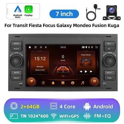 Zdjęcie produktu dla Radio samochodowe z systemem Android – format Double-DIN – ekran dotykowy 22,9 cm – CarPlay i Android Auto – nawigacja GPS – 2 GB pamięci RAM + 64 GB pamięci ROM – w zestawie kamera cofania – kolor szary