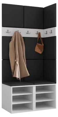 Produktbild von MIRJAN24 Garderoben-Set Orion I, Garderobe mit Sitzbank mit 11 x Wandpanel 42x42 (Farbe: Cashmere, Polo 889)