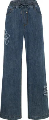 Produktbild von Dunkelblaue Hose aus Baumwollmix Größe 46 mit applizierten Blüten-Akzenten