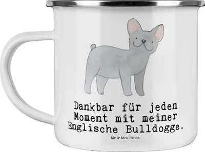 Produktbild von Mr. & Mrs. Panda Teetasse Englische Bulldogge Moment - Weiß - Geschenk, Teebecher, Pott, Kaffeepott, Emaille Tasse, Becher