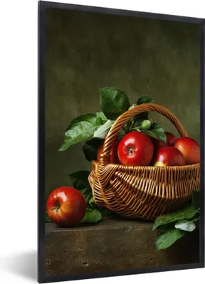 Produktbild von MuchoWow® Gerahmtes Poster Rustikal - Apfel - Obst - Rot - Korb - Stilleben 60x90 cm - Poster mit Schwarzem Bilderrahmen Wandposter Rahmen Foto Bilder - Kunst