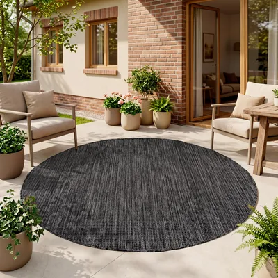 Immagine prodotto di Homebyhome Tappeto Outdoor Nero Rotondo 120 cm Balcone Terrazza Giardino Resistente intemperie UV Medio Tinta unita Tessuto piatto Moderno