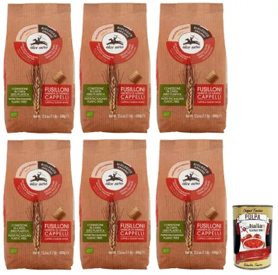 Produktbild von 6x Alce Nero Pasta Fusilloni,Bio-Hartweizen Nudeln,Mit -Cappelli-Hartweizen,Angebaut in Italien,Packung mit 500g + Italian Gourmet Polpa di Pomodoro 400g Dose