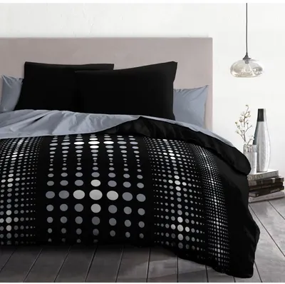 Image de Parure de Couette Microfibre, 240x260 cm, 2 Taies 63x63 cm, Noir, Steevy, Home Linge Passion