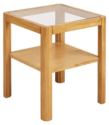 Immagine prodotto di Tavolino d'appoggio Lourmarin in rovere e vetro temperato naturale 40×40×45 cm