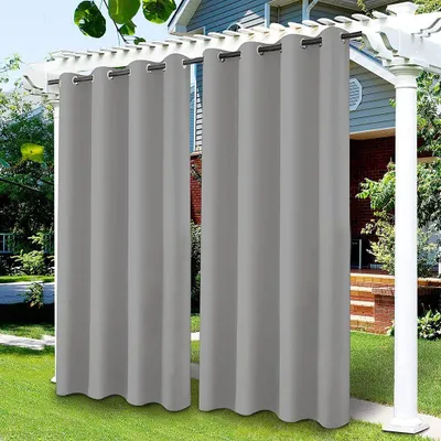 Produktbild von Außen Vorhang Wasserdicht Sonnenschutz Gardine Outdoor Verdunkelungsvorhang mit Ösen für Terrasse, Balkon, Hof, 132x274cm, Hellgrau