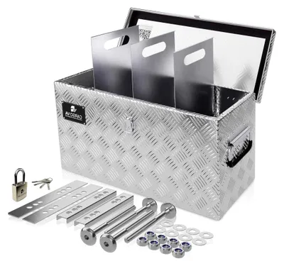 Produktbild von Wasserfeste Deichselbox mit Befestigung und Vorhängeschloss - Abschließbare Anhängerbox [60x25x30CM] - Transportbox