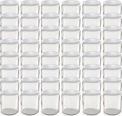 Produktbild von Oputec 48x 405 ml Einmachgläser mit Schraubdeckel Weiß – Perfekt für Konfitüren, Vorratsgläser mit Deckel ideal als Marmeladengläser und Schraubgläser