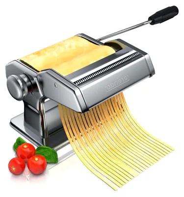 Produktbild von Manuelle Nudelmaschine Edelstahl, Pastamaker, Pastamaschine, verschiedene Stärken, manuell, Duplexvorsatz für Tagliolini Spaghetti Fettuccine Tagliatelle 2mm und 6 mm - Silber