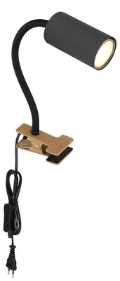 Produktbild von Klemmleuchte, graphit, Holzoptik, schwarz, flexibler Arm, H 41,5 cm
