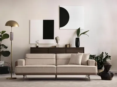Immagine prodotto di Set soggiorno beige moderno tre posti poltrona 2 pezzi nuovo