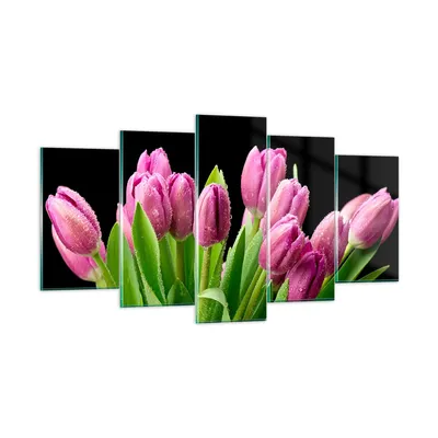 Produktbild von Bilder auf glas - Tulpen Blumenstrauß Tau Tropfen - 160x85cm - Glasbilder - Wandbilder - Kunstdruck - zum Aufhängen bereit - Wanddekoration aus Glas - Glas Bilder - Wandbild auf Glas - GEA160x85-2486