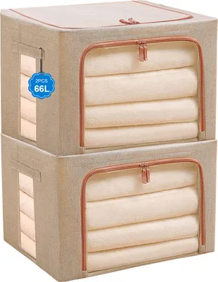 Produktbild von 2er Pack Kleideraufbewahrungsbeutel Große Kapazität Faltbarer Organizer Staubdicht und feuchtigkeitsbeständig Beige 66L