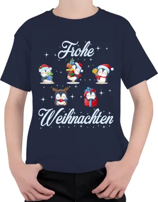 Produktbild von Frohe Weihnachten Pinguine Geschenke - Weihnachten Weihnachtsgeschenk Christmas Uni Kinder T-Shirt, Navy, 116