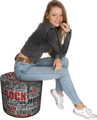 Produktbild von Bertoni Deko- Pouffe | Hocker | Stoffhocker | Ottomane | Sitzpouffe | D40 x 40 cm | Pouffe für Garten oder Wohnzimmer | Druck Rock