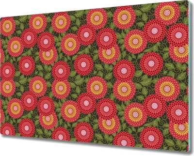 Produktbild von Glas-Herdabdeckplatte Glaskeramikfeldabdeckung Spritzschutz - 80x52 cm - Blumen rot und grün