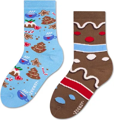 Produktbild von Bunte Weihnachtssocken für Kinder 30-35, Weihnachtssocken mit Lebkuchen und Schokolade