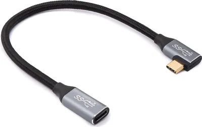 Produktbild von SYSTEM-S USB 3.1 Gen 2 Kabel 25 cm Typ C Stecker zu Buchse geflochten Winkel