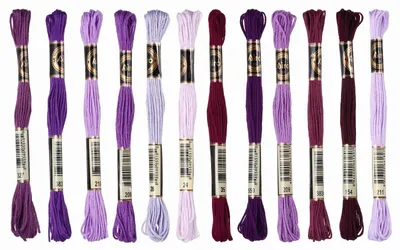 Stickgarn 12er-Set, Polyester, 8 m je Strang, 1 mm, lila