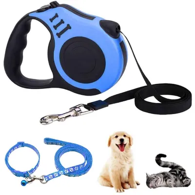 Produktbild von Einziehbare Hundeleine 5m mit Anti-Rutsch Griff Blau für Hunde bis 15kg