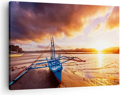 Produktbild von Bild auf Leinwand - Leinwandbild - Ufer Boot Strand - 70x50cm - Wand Bild - Wanddeko - Wandbilder - Leinwanddruck - Bilder - Kunstdruck - Wanddekoration - Leinwand bilder - Wandkunst - AA70x50-3905