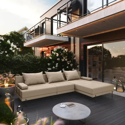 Produktbild von TRADA Gartensofa lounge set Bahama S Beige Gartenmöbel set Wasserabweisend Stoff Rechts L-form