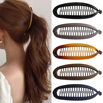 Productafbeelding van INF Set van 5 visvormige bananenspelds — multicolor PC platte haarclips voor dik haar, 11.4cm x 3.4cm x 4cm