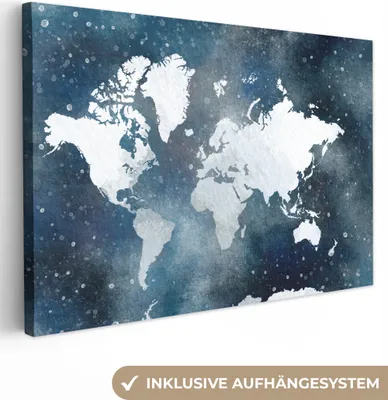 Produktbild von OneMillionCanvasses® - Leinwandbilder - 140x90 cm, Weltkarte - Sternenhimmel - Aquarell, Wandbilder Kunstdruck Wanddekoration