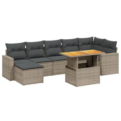 Produktbild von vidaXL 8-tlg. Garten-Sofagarnitur mit Kissen Grau Poly Rattan