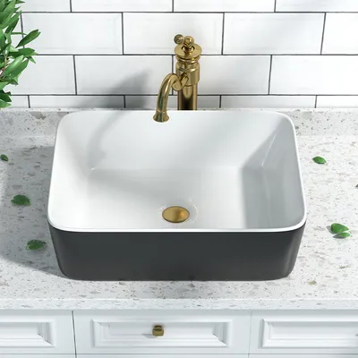 Produktbild von DeerValley DV-1V0001 Badezimmer-Waschbecken 48cm x 37cm Aufsatz-Waschbecken Rechteckiges Keramik-Waschbecken Schwarz und Weiß