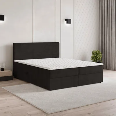 Produktbild von Masseno Boxspringbett NIRA 140x200 cm Komplett-Set mit Bonell Matratze und Topper, Polsterbett mit Bettkästen -Braun, ROMA 28