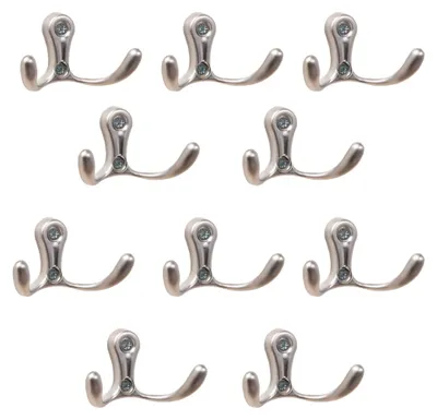 Imagen del producto de 10 ganchos para colgar en la pared, para baño, de metal, color plateado, con acabado satinado