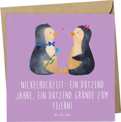 Produktbild von Mr. & Mrs. Panda Glückwunschkarte 12 Hochzeitstag Nickelhochzeit - Lavendeltraum - Geschenk, Grußkarte, Jubiläum, anlasskarte, Beziehung feiern, Heiraten, Heirat, 12.