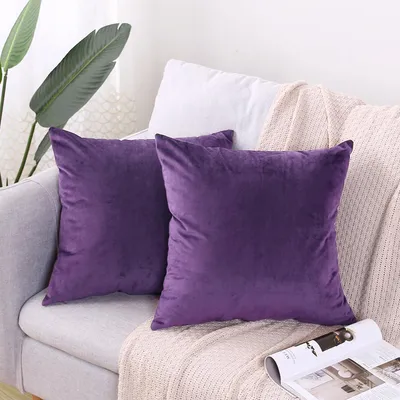 Zdjęcie produktu dla Zestaw 2 Miękkich Aksamitnych Poszewek na Poduszki, 40 x 40 cm, Dwustronne, Fioletowe, do Domu