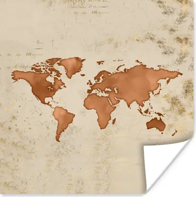 Produktbild von MuchoWow® Poster Weltkarte - Vintage - Orange 30x30 cm - Wandposter - Printing