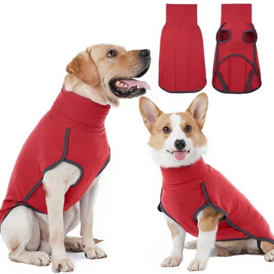 Immagine prodotto di Maglione per cani in pile, caldo e leggero, ideale per l'inverno, per cani di piccola e grande taglia. Colore: rosso. Taglia: S