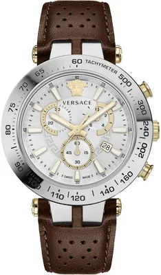 Zdjęcie produktu dla Versace VEJB00122 V-Race Bold Chrono biały/srebrny złoty brązowy skórzany zegarek męski NOWOŚĆ