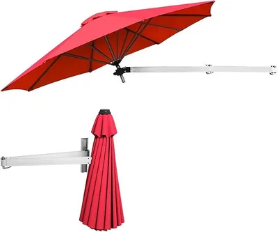 Produktbild von KOMFOTTEU Wandschirm höhenverstellbar & winkelverstellbar, Sonnenschirm an der Wand platzsparend & knickbar, Ampelschirm φ250cm mit Sonnenschutz & Wetterschutz, Balkonschirm für Outdoor