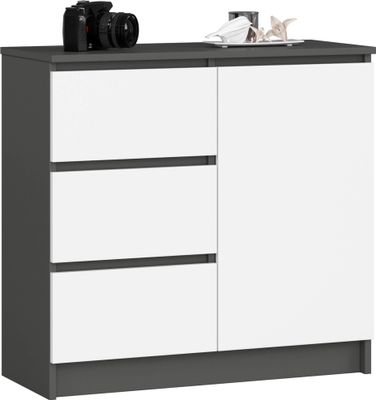 Kommode AKORD JERRY Graphitgrau 80 cm 2 Ebenen Front Weiß B80 x H77 x T35 cm