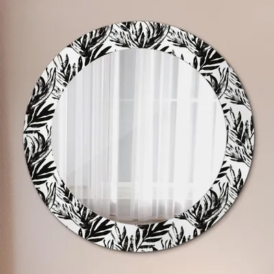 Produktbild von Dekospiegel – Hängespiegel Wandspiegel Spiegel mit Aufdruck – Spiegel – Schlafzimmer - Monstera - Rund: Ø60 cm