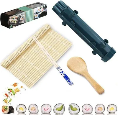 Obrázok produktu pre Sada na prípravu sushi pre začiatočníkov s drevenou podložkou, 6-dielna