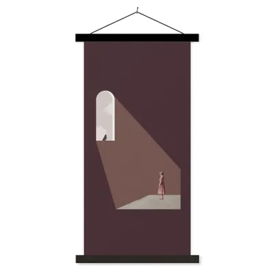 Produktbild von MuchoWow® Textilposter Mädchen - Vogel - Vintage 40x80 cm mit schwarzem Rahmen - Wandemalerei