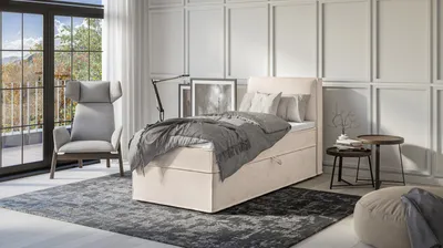 Produktbild von S-STYLE MÖBEL - Vortex - Modernes Boxspringbett 90x200 mit Topper und Bettkästen aus Beige Luxusmicrofaser, B/T/H: 90 cm/ 218 cm / 103 cm
