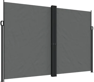 A grey retractable side awning is shown against a white background.