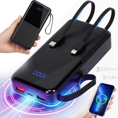 Produktbild von Juksun Powerbank, 20000mAh Externer Akku, PD 22,5W Schnellladen, Tragbares Ladegerät, Handy-Akku mit LED-Display, USB C, für iPhone/Samsung,schwarz