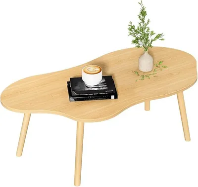 Zdjęcie produktu dla Owalny stolik kawowy w stylu mid-century, nowoczesny stolik kawowy w kształcie chmury do salonu, minimalistyczna dekoracja, stolik kawowy, mały drewniany stolik o zaokrąglonych krawędziach, stolik w kształcie chmury, 120 cm
