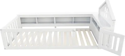 Image de OKWISH Lit Enfant 90x200 cm - Lit Simple au Sol avec Rangement et Sécurité, Contreplaqué MDF Bois de Pin, Sans Matelas - Blanc