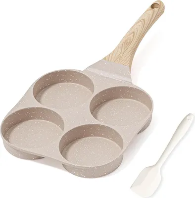 Image de Poêle à omelette antiadhésive Poêle à œufs à induction Revêtement granit 4 trous Poêle à pocher les œufs