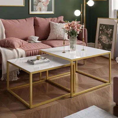Produktbild von Couchtisch 2in1 YOSHI GLASS mit Glasplatte Gold Matt